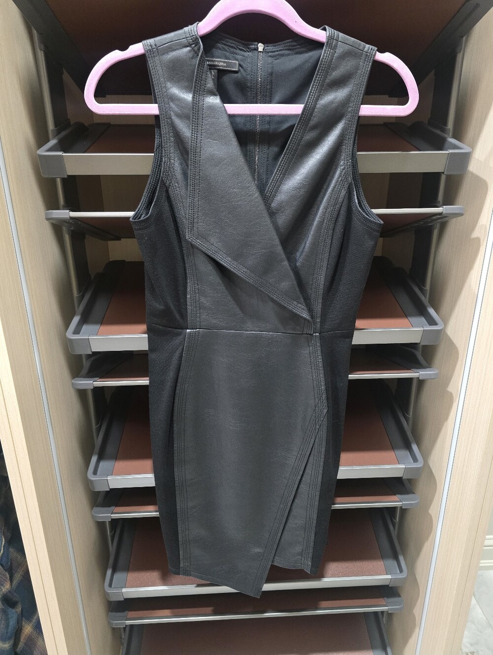 BCBGMaxAzria Black Faux Leather Wrap-Style Mini Dress - Picture 1 of 5